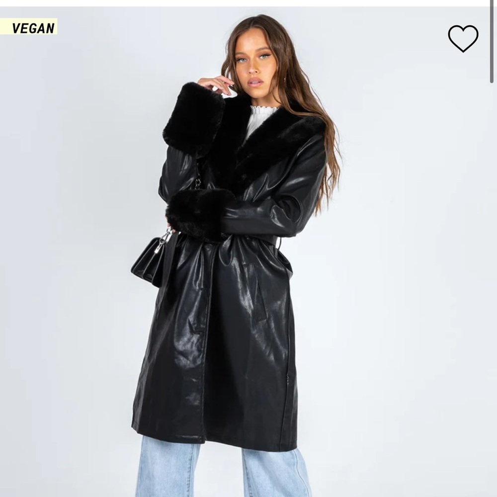 Brooklyn Faux Leather Long Coat Black